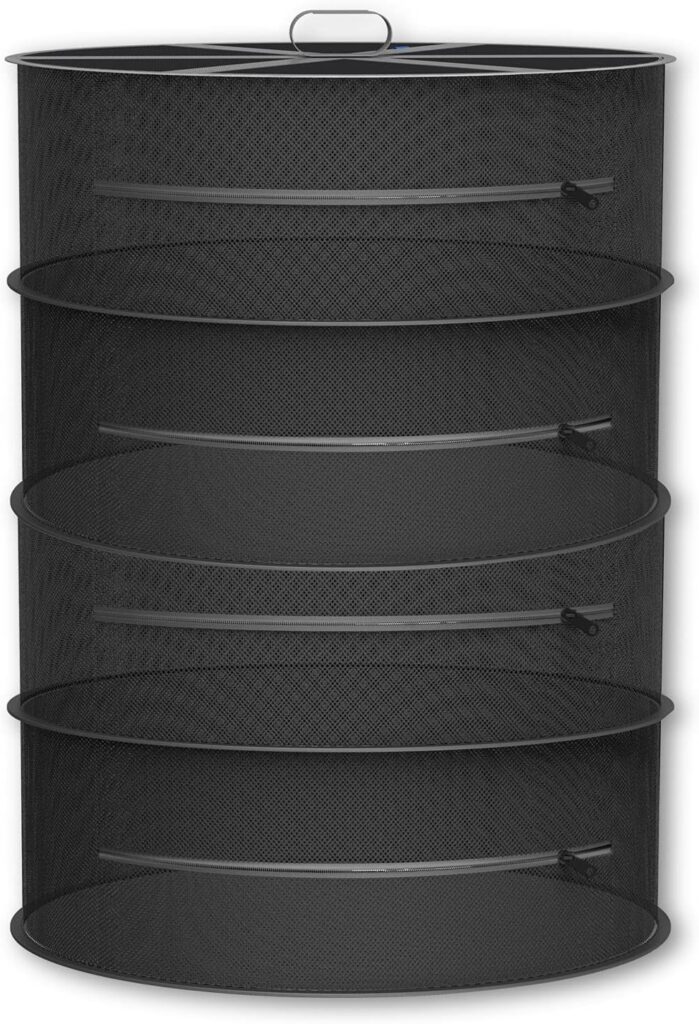 AC Infinity 5-tier herb drying rack with reinforced frame used as a weed curing machine for drying cannabis evenly and efficiently.