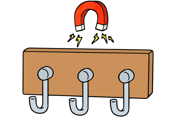 Magnetic steel hooks attached to a hydroponic grow tent frame, holding LED grow lights and hanging planters in a compact indoor cannabis cultivation setup