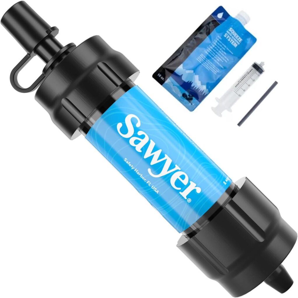 Sawyer MINI Water Filtration System with high-performance water purifiers for outdoor adventures, emergency kits, and clean drinking water on the go.
