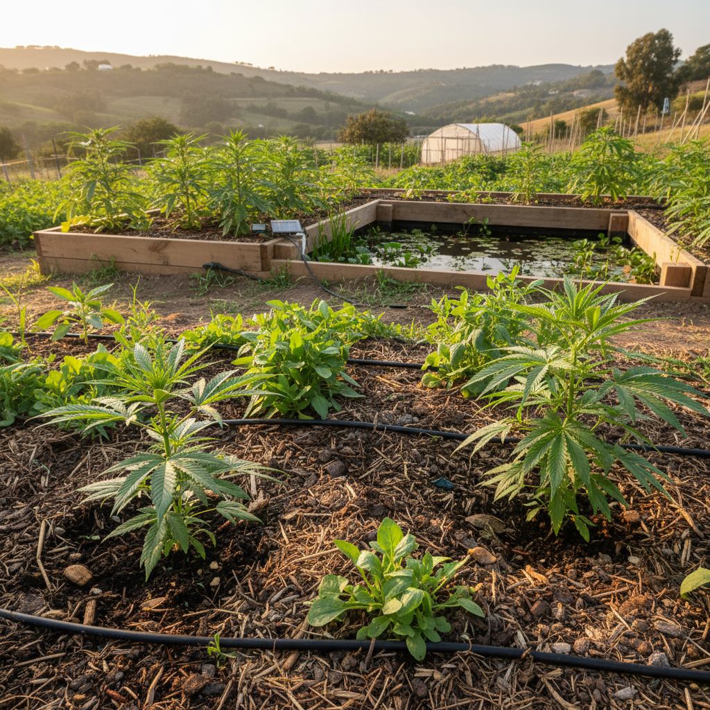Permaculture cannabis grow bed design: step-by-step guide to soil building, micro‑irrigation, IPM and maintenance to fix browned leaf tips and boost resilient yields.